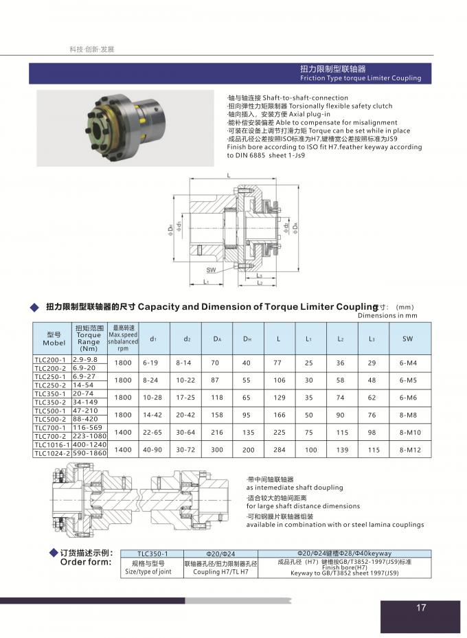 TLC 200 250 350 Disc Friction Torque Limiter Slip Clutch Flexible